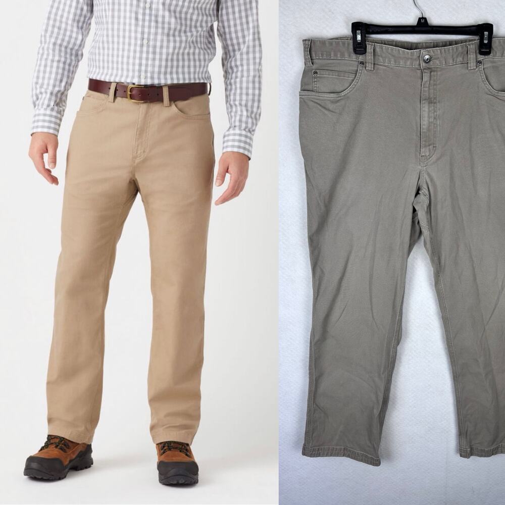 Duluth Trading Flex Fire Hose Pants Mens 44x32 Khaki Straight Leg Canvas Work